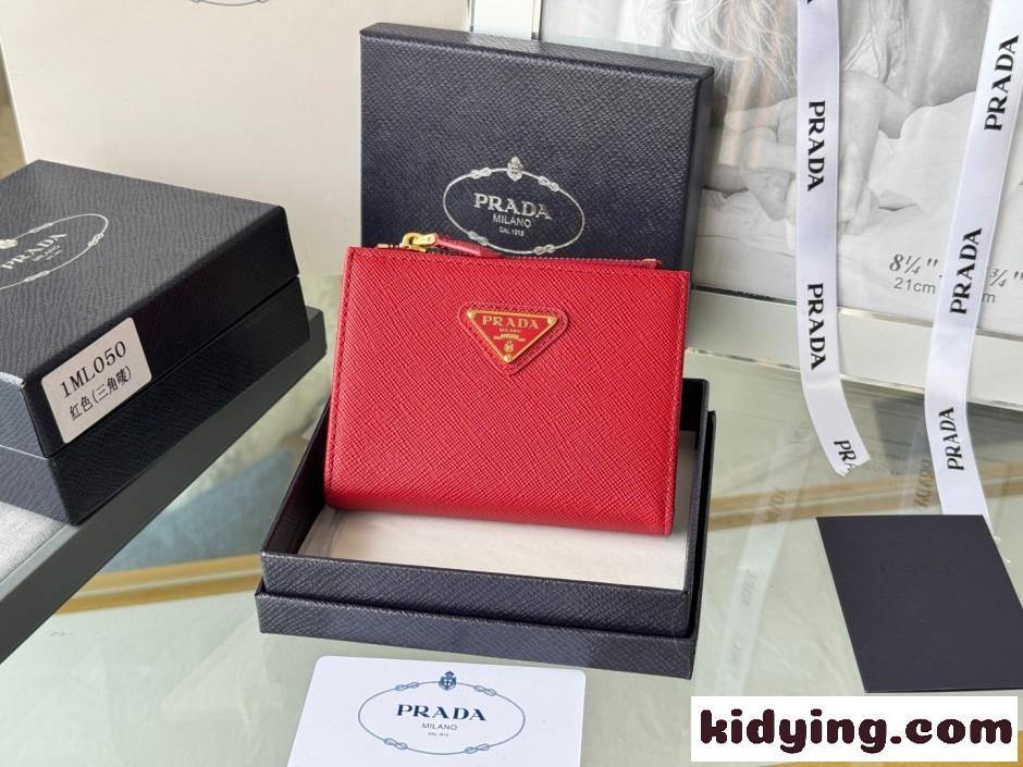 シンプル 上品 プラダ 財布 コピー 大人気 二つ折り財布 カードケース レッド-0