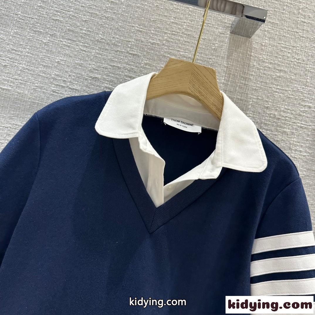 4BAR Vネック Tシャツ＆シャツドレス トムブラウン ワンピース コピー ネイビー-0