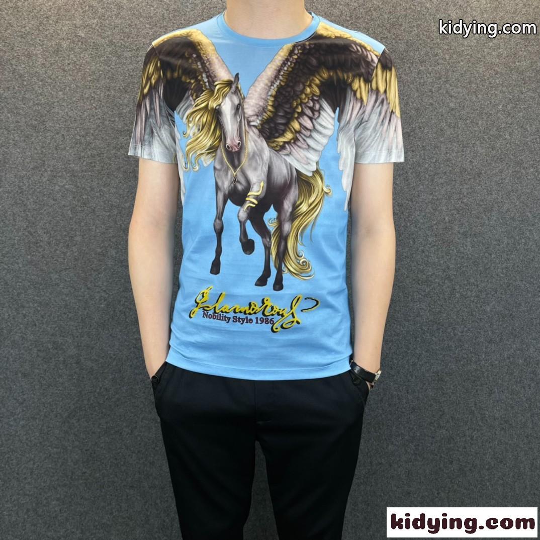 注目される プリント ラウンドネック 半袖Tシャツ エルメス Tシャツ コピー 柔らかい メンズ 春夏 新作 トップス-2