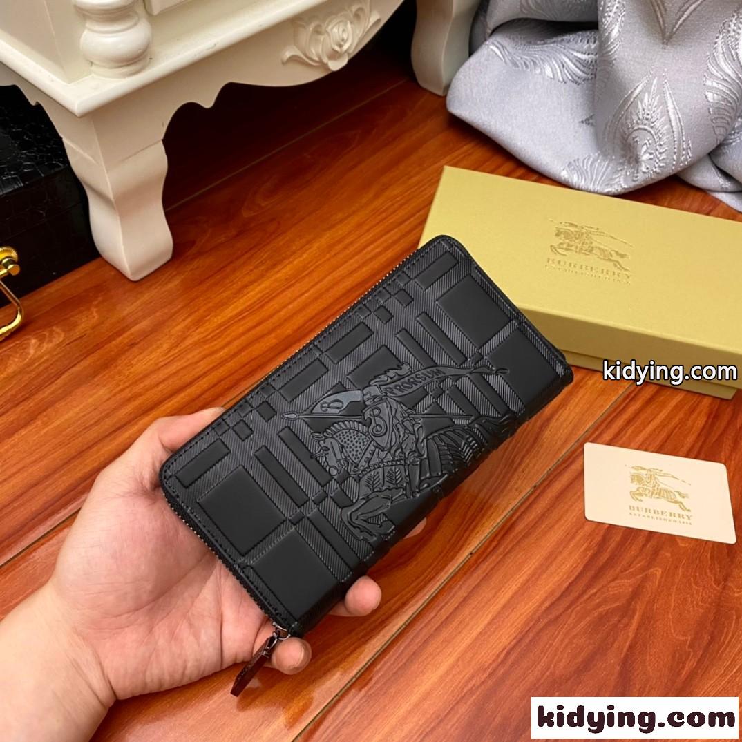 上品 カジュアル ファッション ラウンドファスナー レザー ウォレット バーバリー 財布 メンズ コピー ブラック YKKファスナー-0