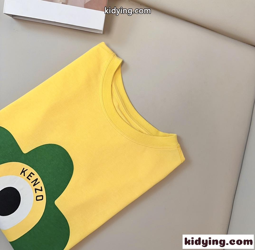 シンプル プリント コットン 半袖Tシャツ ケンゾー Tシャツ コピー イエロー-2