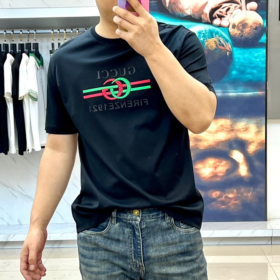 定番 カジュアル クルーネック グッチ Tシャツ 偽物 半袖トップス ブラック-2