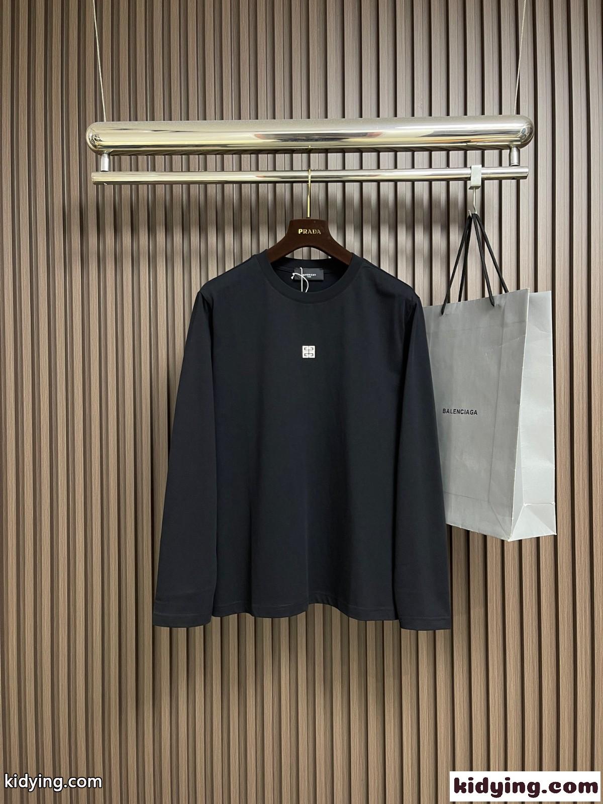 シンプル 合わせやすい ロゴ クルーネック 長袖Tシャツ ジバンシィ Tシャツ 偽物 ブラック-0