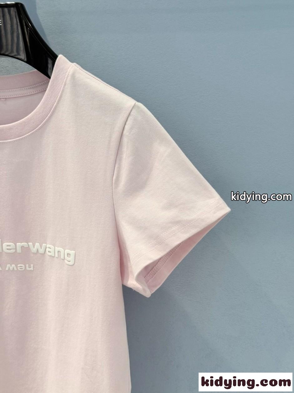 シンプル ロゴ入り 半袖Tシャツ アレキサンダーワング Tシャツ 偽物 コットン ピンク-3