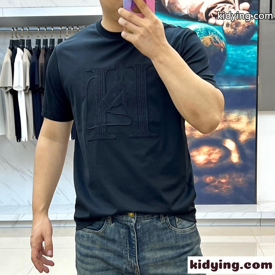 シンプル クルーネック 半袖Tシャツ エルメス Tシャツ 偽物 合わせやすい ブラック-1