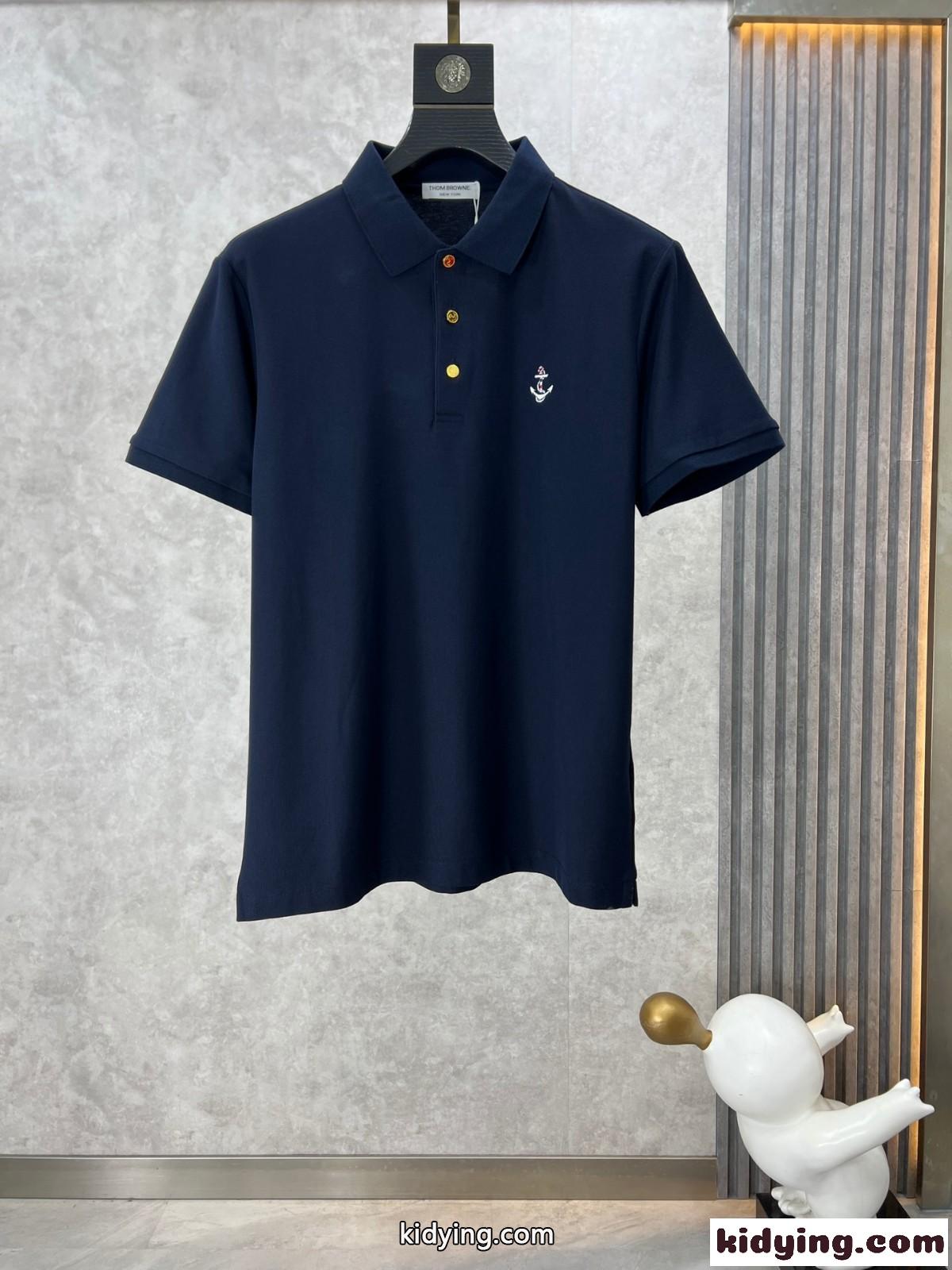 トムブラウン 半袖Tシャツ コピー カジュアル コットンピケ ポロシャツ ネイビー-0