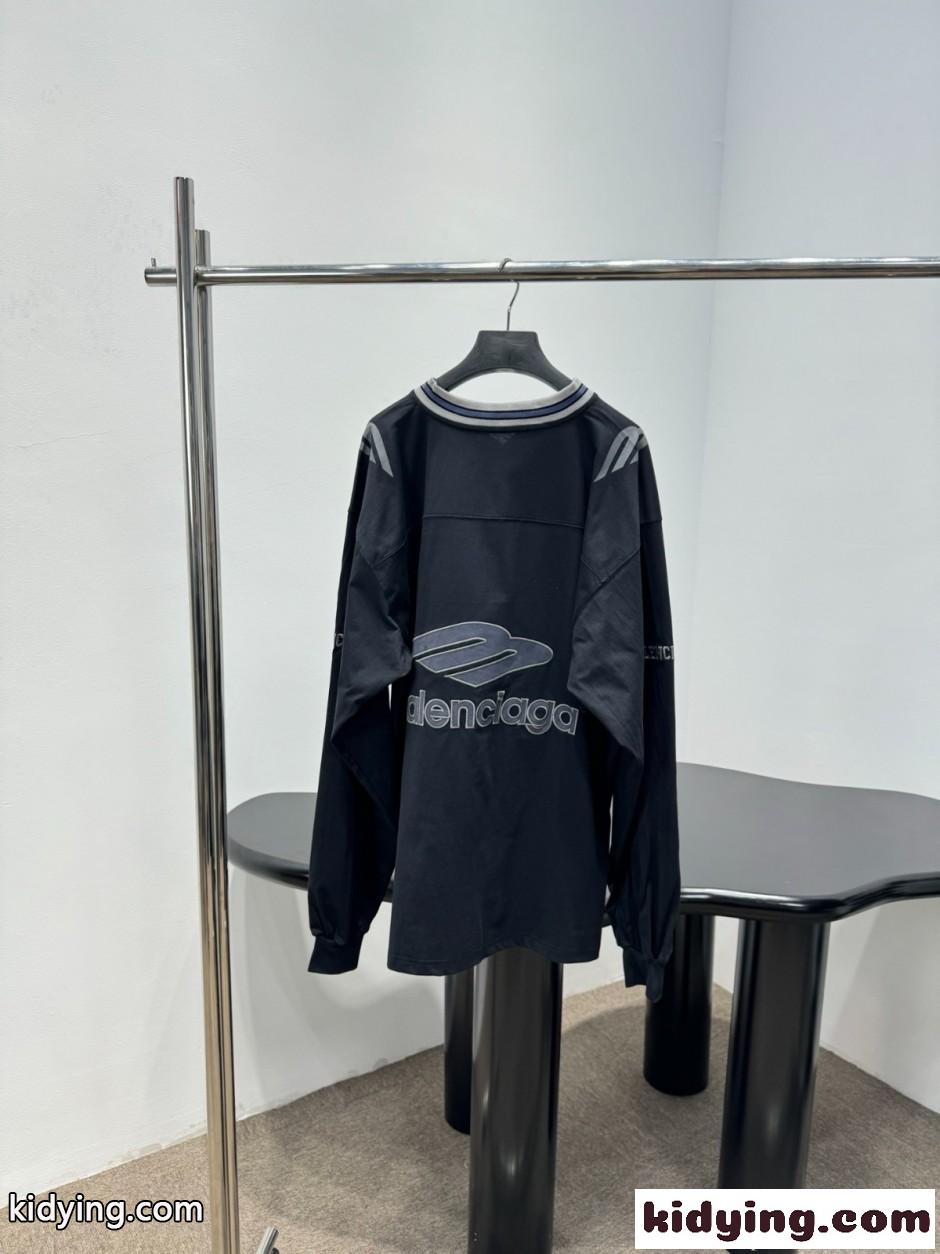 Vネック オーバーサイズ ロングTシャツ バレンシアガ Tシャツ コピー ブラック-0