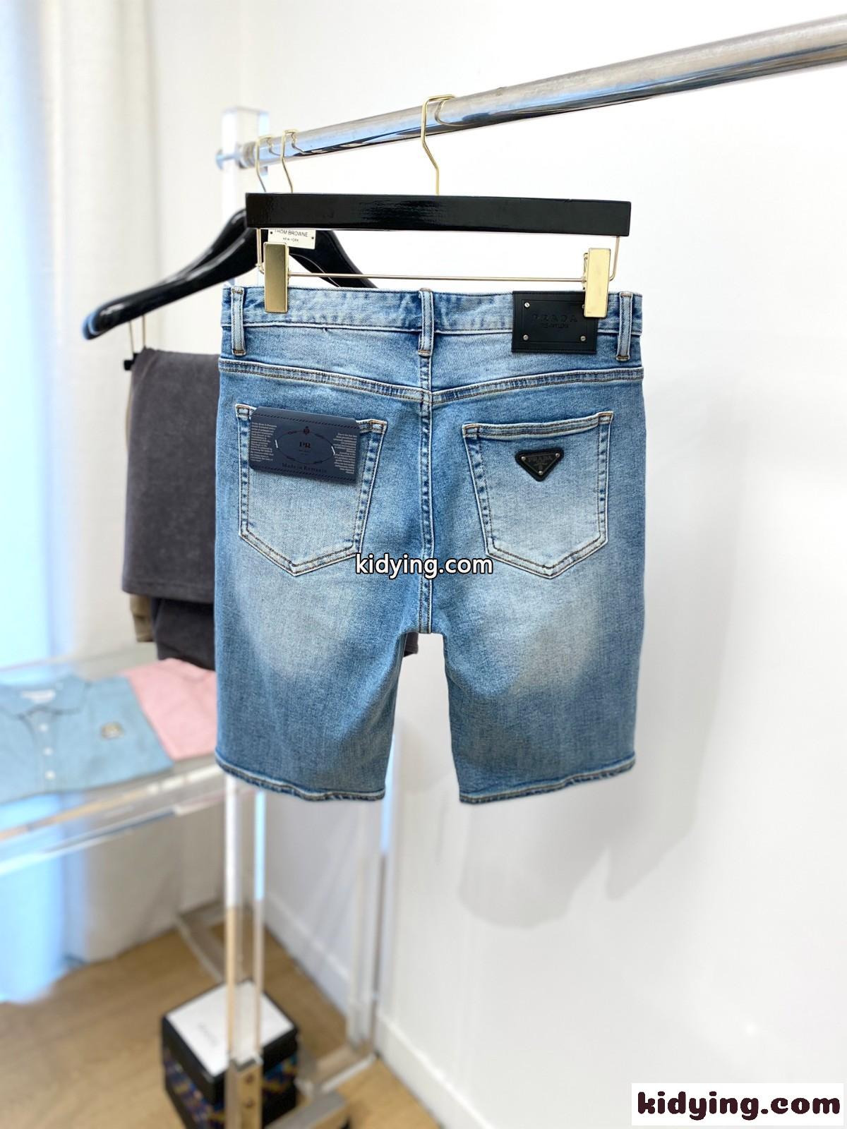 ベーシック デニム ショートパンツ プラダ パンツ 偽物 ブルー-4