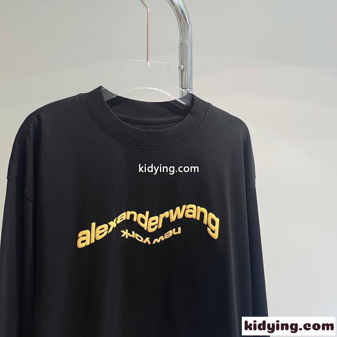 シンプル 定番 ロゴ プリント アレキサンダーワング Tシャツ コピー 長袖 クルーネック-1