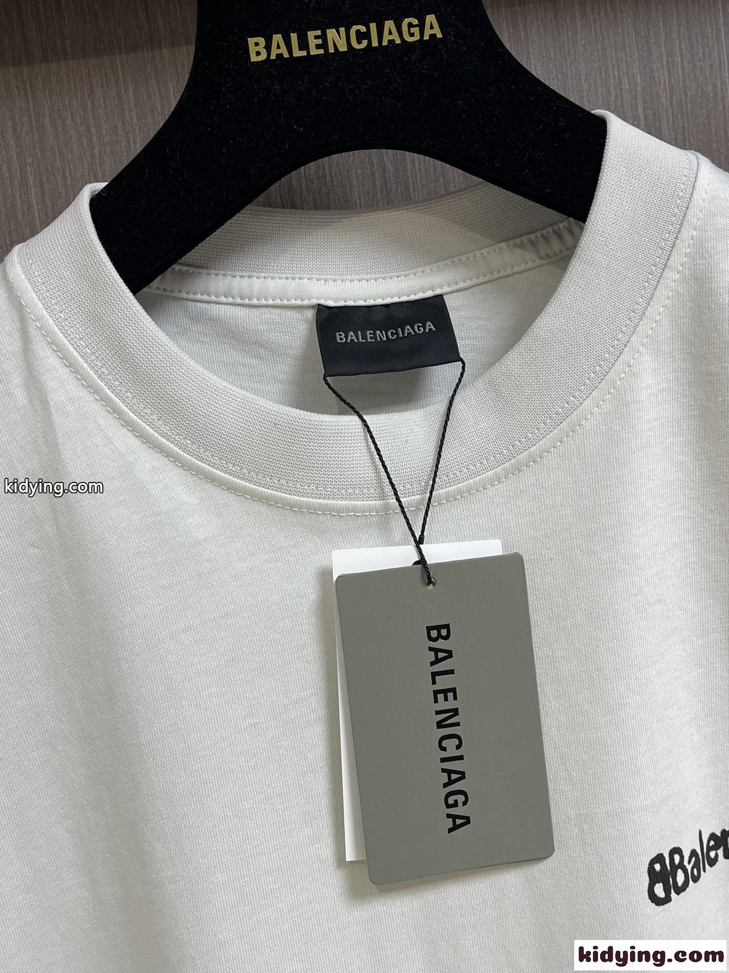 シンプル ロゴ プリント クルーネック コットン 半袖Tシャツ バレンシアガ Tシャツ コピー-2