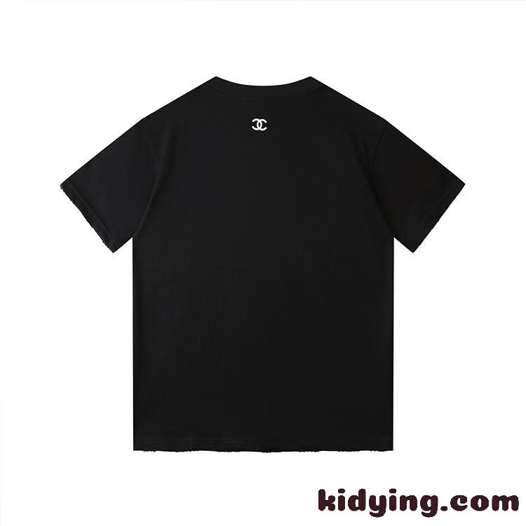 ロゴ プリント 定番 クルーネック シャネル tシャツ コピー 半袖 合わせやすい トップス-4