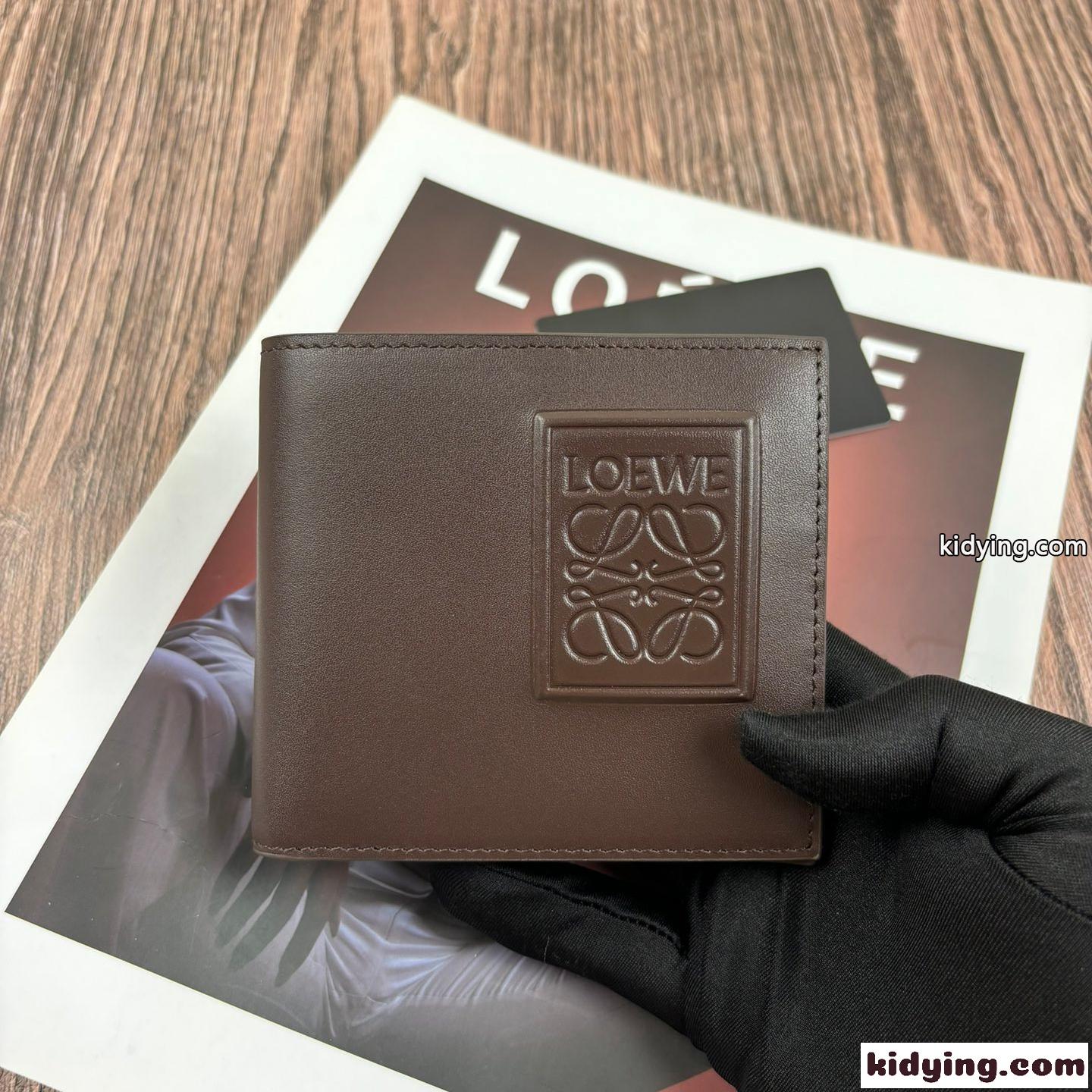定番 人気 2つ折り財布 ロエベ 財布 コピー コンパクト ウォレット ダークブラウン-0