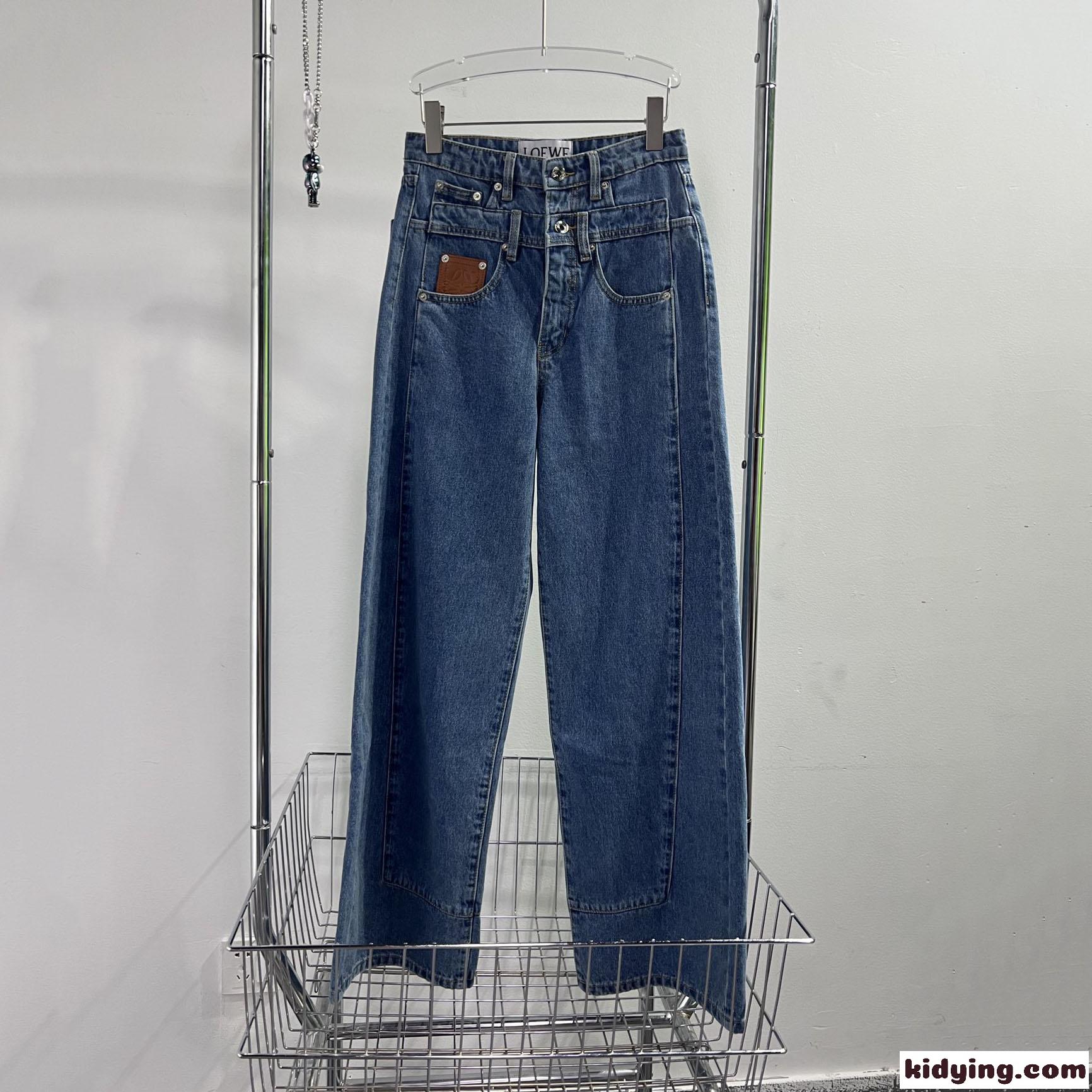 お洒落 ハイウエスト ゆったり 細見え ロエベ ジーンズ コピー レディース デニムパンツ-0