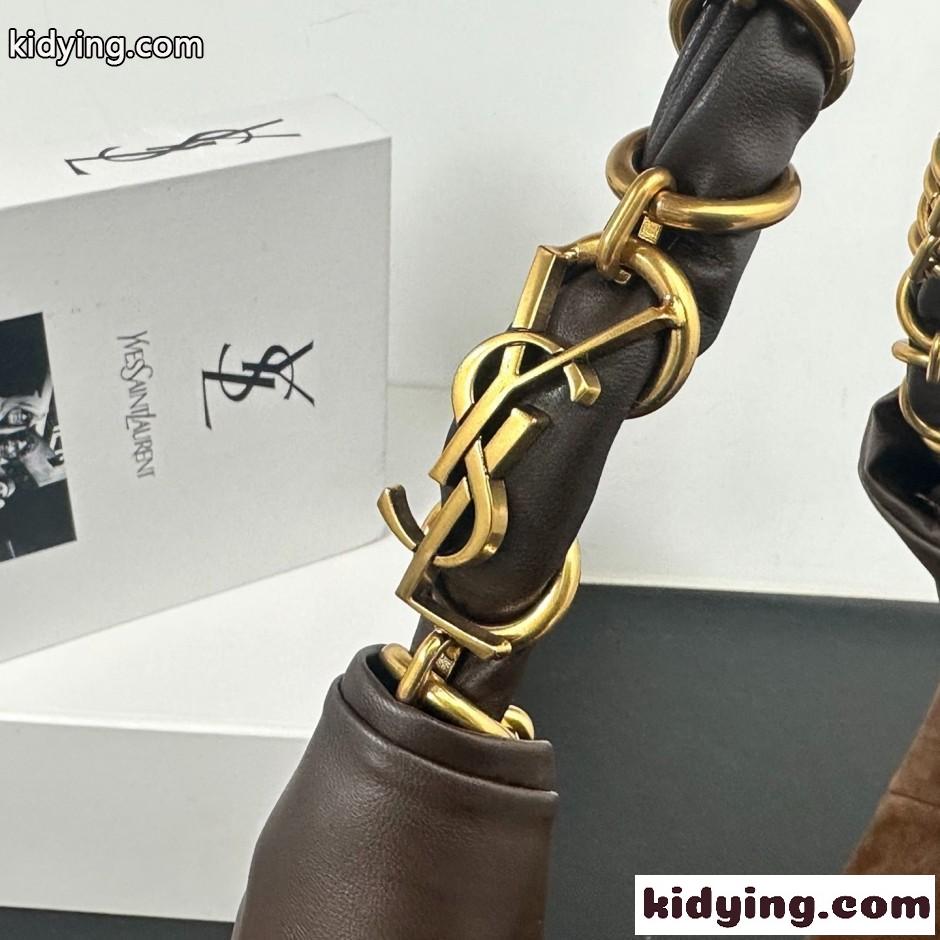 イヴ・サンローラン バッグ コピー YSL アマリア ホーボー スエード ブラウン-3
