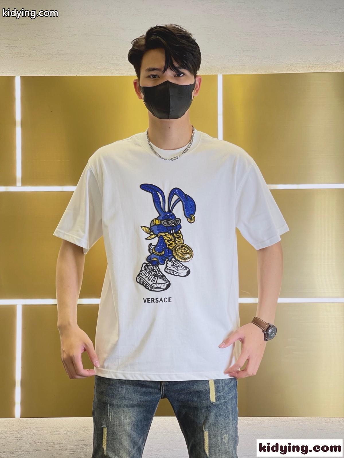 人気 春節 ウサギ Tシャツ ヴェルサーチェ Tシャツ コピー コットン 半袖 トップス ホワイト-1
