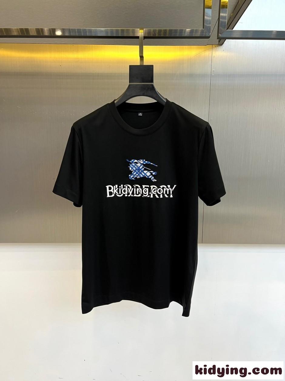 カジュアル ロゴ 半袖Tシャツ バーバリー Tシャツ 偽物 コットン ブラック-1
