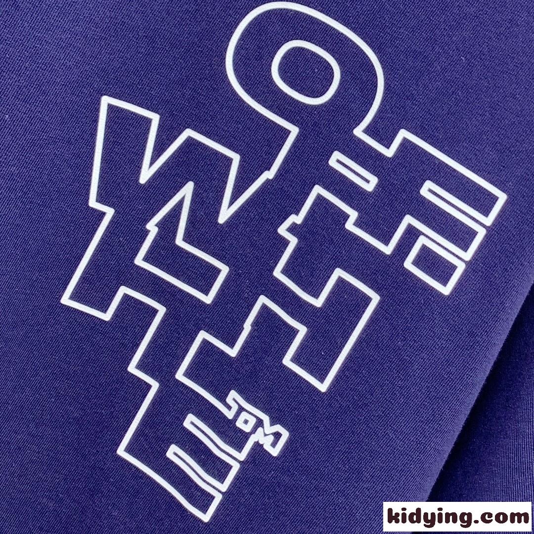 オフホワイト Tシャツ コピー カジュアル ロゴ入り コットン 半袖Tシャツ ブルー-2