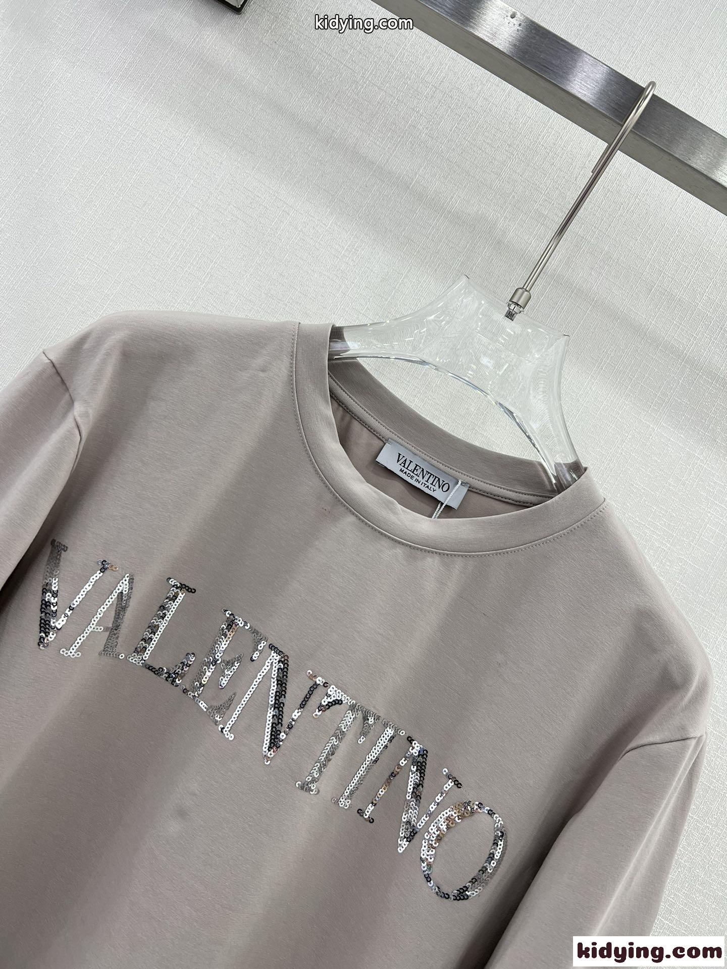 ヴァレンティノ Tシャツ コピー シンプル スパンコールロゴ クルーネック-1