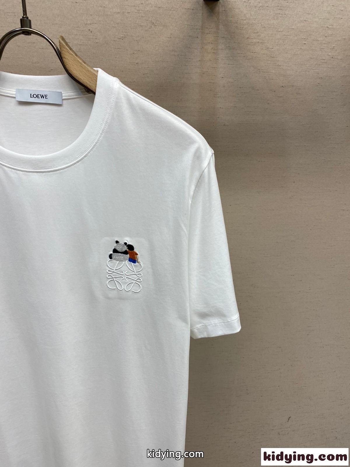 ベーシック カジュアル コットン 半袖Tシャツ ロエベ Tシャツ コピー ユニセックス ホワイト-1