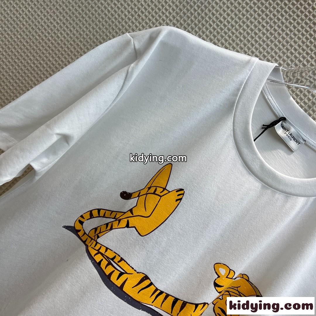 カジュアル ゆったり オシャレ クールネック 可愛い プリント イヴ・サンローラン tシャツ コピー レディース半袖 トップス-0