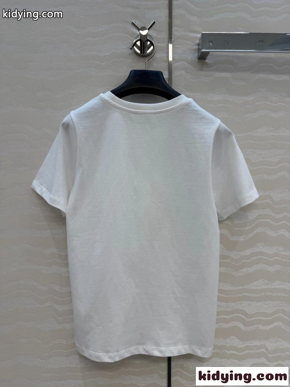 シンプル コットン ロゴ入り 半袖Tシャツ セリーヌ Tシャツ 偽物 ホワイト-4