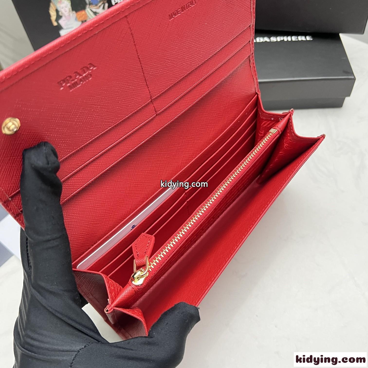 シンプル 人気 ロゴ入り 長財布 プラダ 財布 コピー レッド-2