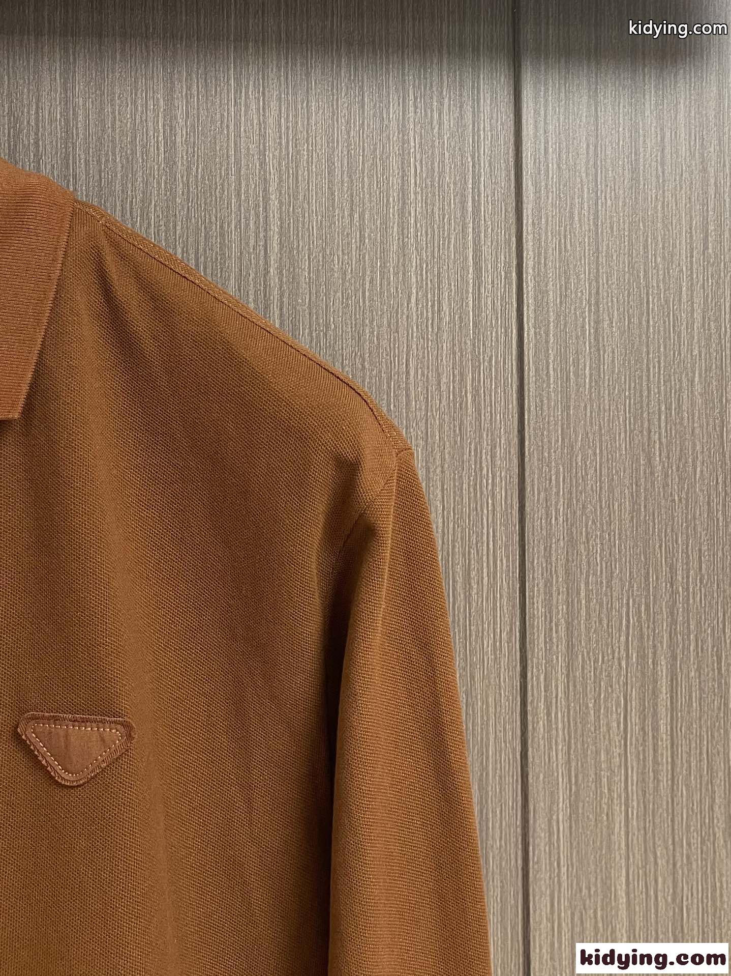 レイヤリング コットン ポロシャツ プラダ Tシャツ コピー ロングスリーブ ブラウン-1