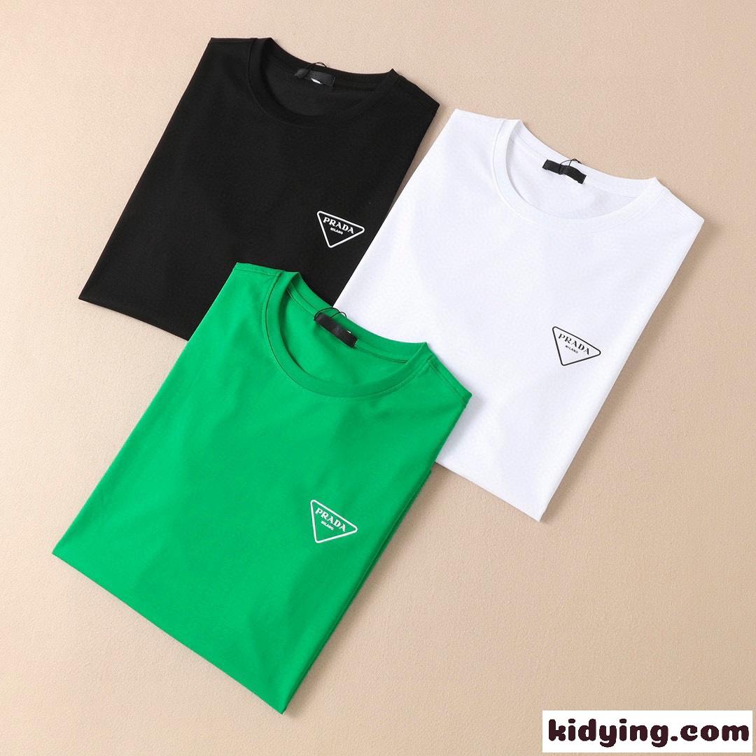 着心地抜群 クルーネック スリム プラダ 半袖tシャツ コピー ロゴ プリント Tシャツ-2