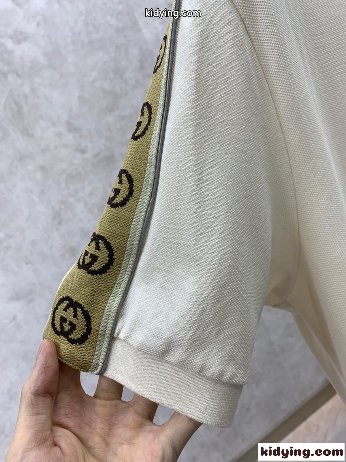 インターロッキングG ストライプ付き コットン ポロシャツ グッチ Tシャツ コピー メンズ ベージュ-4