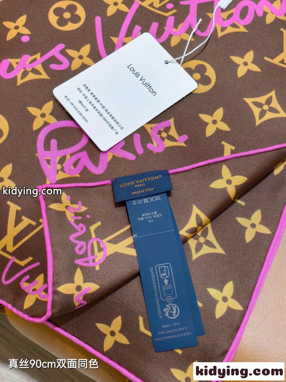LV スクリプト シルクスカーフ ルイ・ヴィトン スカーフ コピー 90cm-4