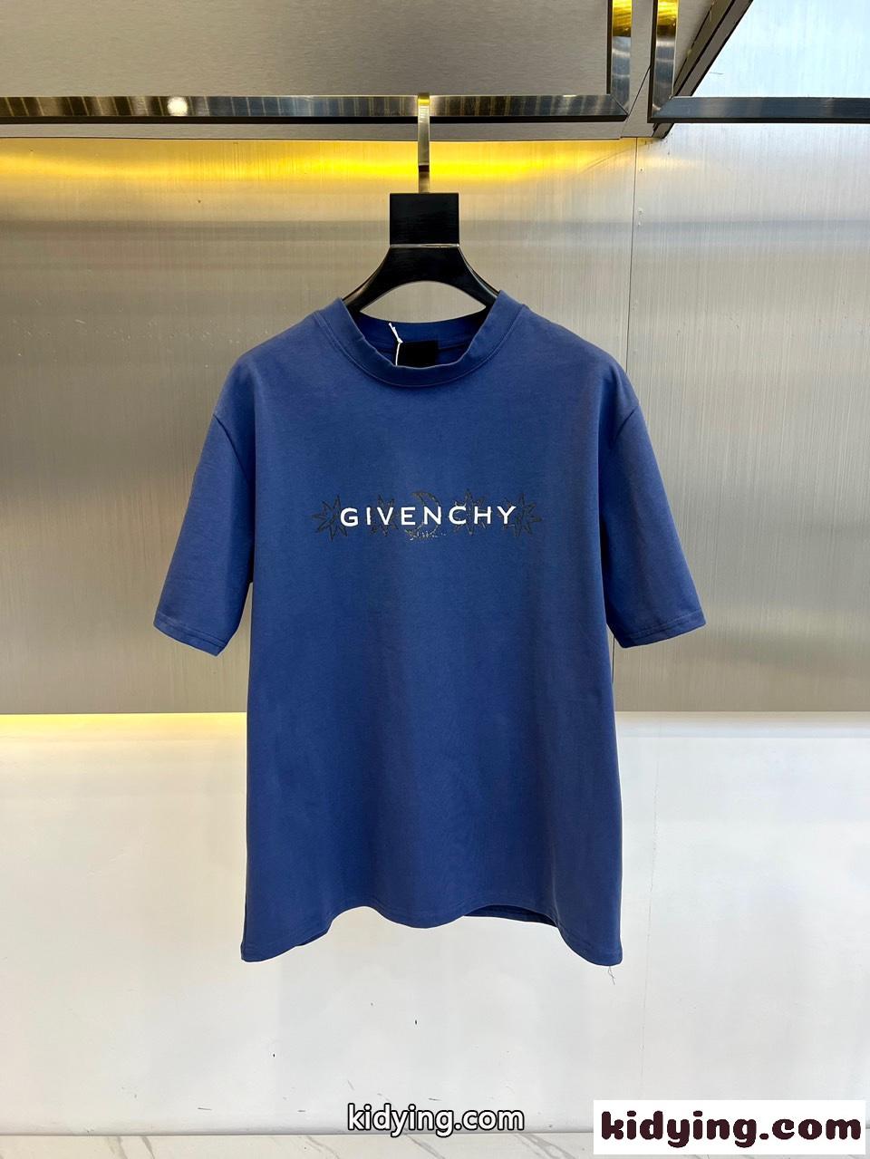 快適 コットン 半袖Tシャツ ジバンシィ Tシャツ コピー ロゴプリント ブルー-0