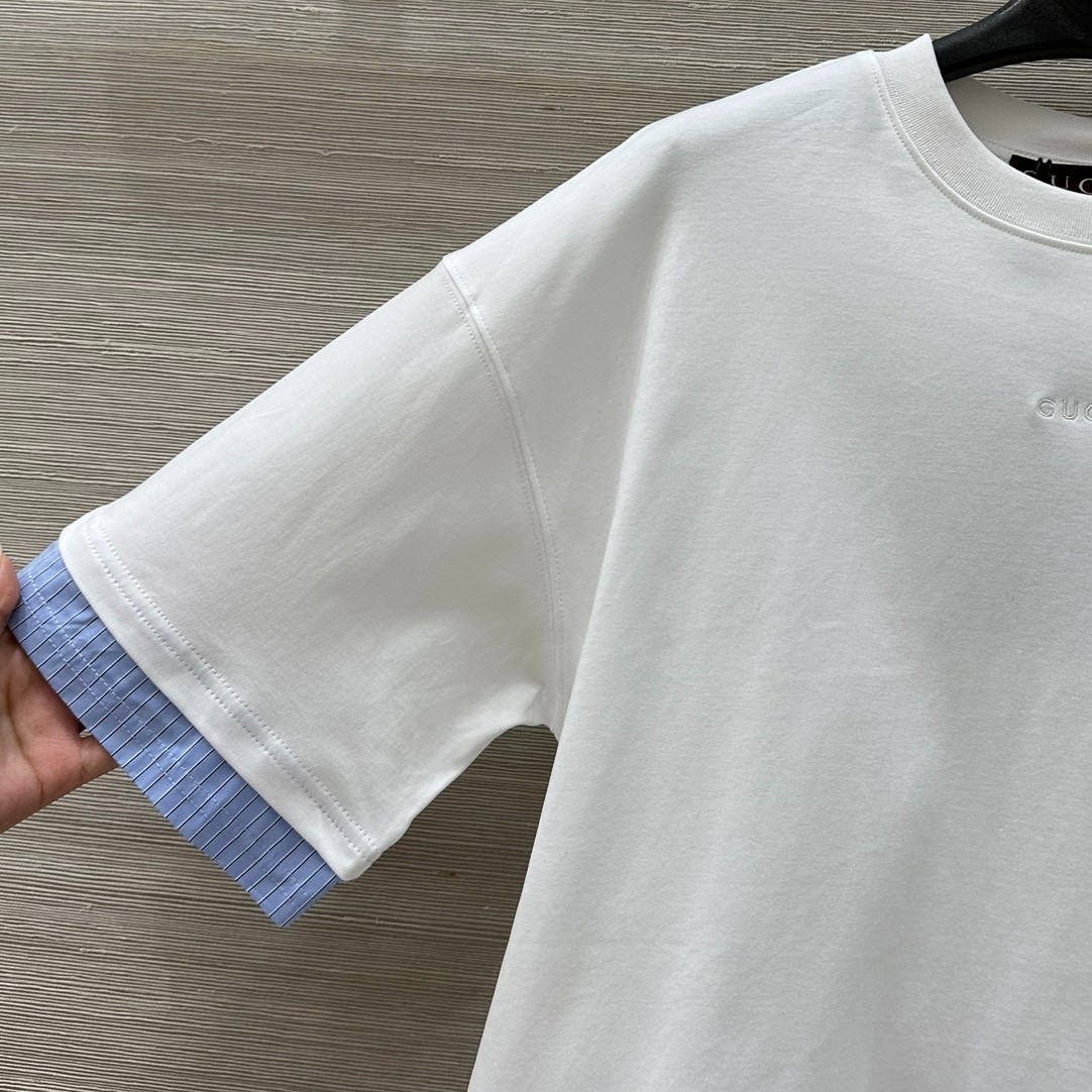 おしゃれ レイヤード風 半袖Tシャツ グッチ Tシャツ コピー コットン トップス-0