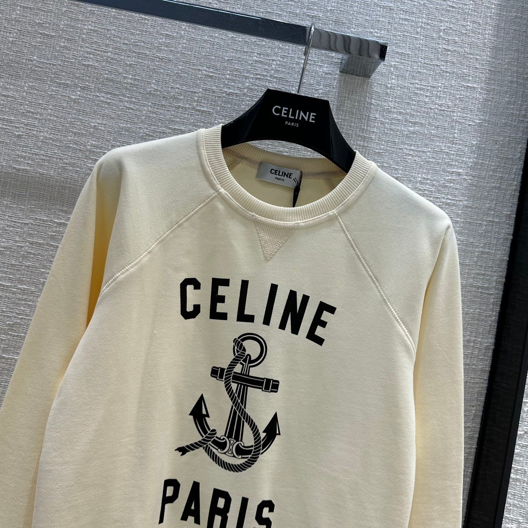 ロゴプリント クルーネック コットント レーナー セリーヌ Tシャツ コピー ベージュ-1