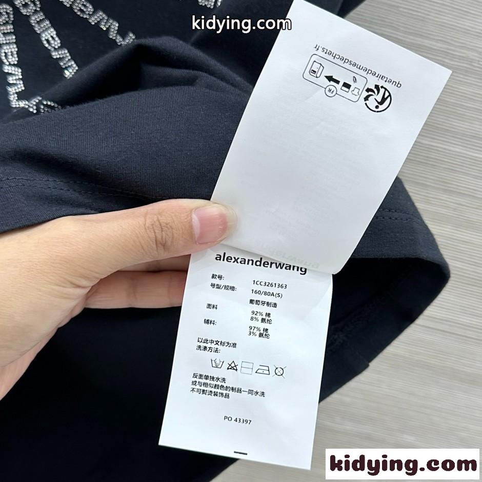 ラインストーンロゴ 半袖Tシャツ アレキサンダーワング Tシャツ コピー ブラック-3