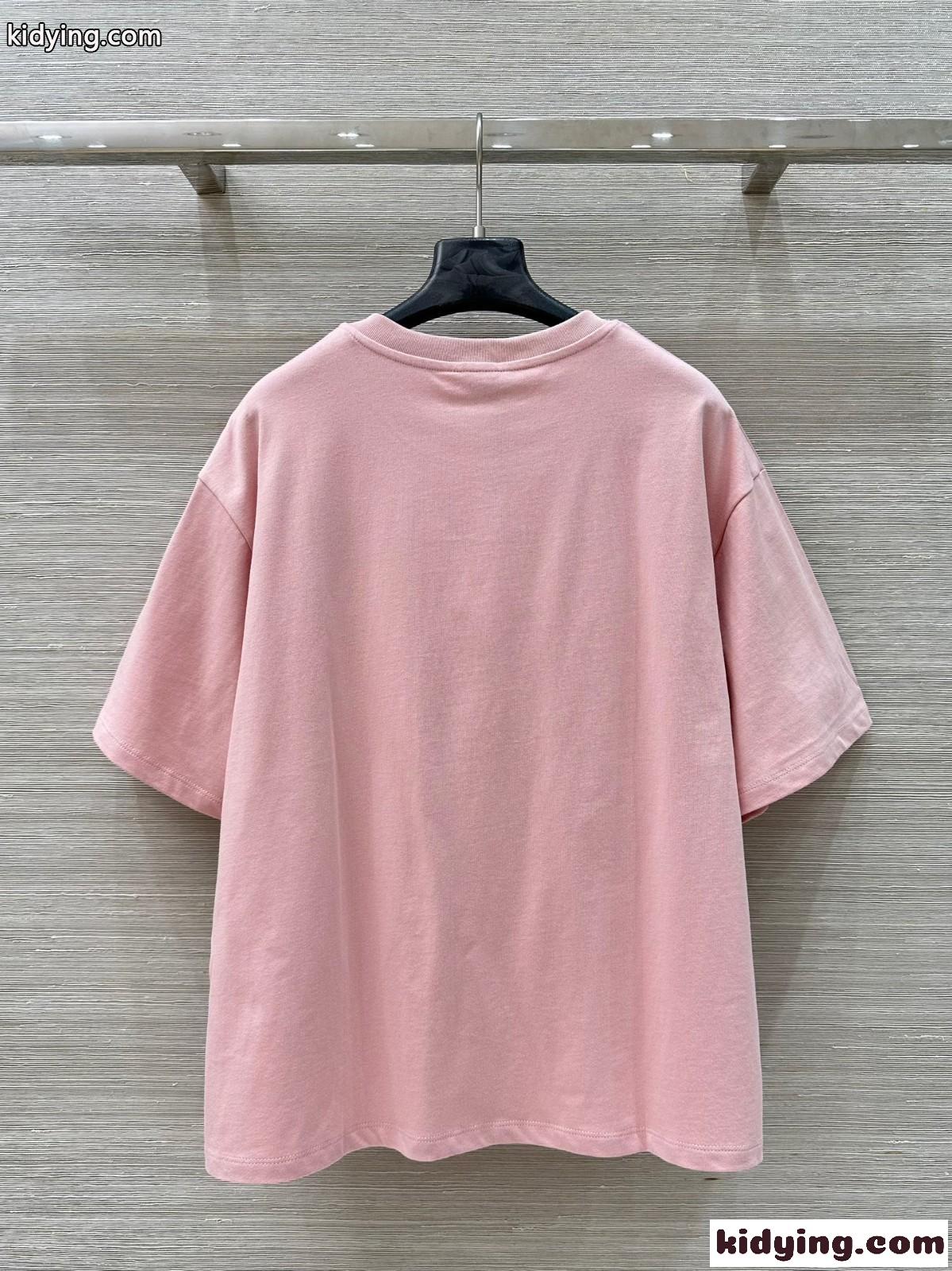 カジュアル おしゃれ モンクレール Tシャツ コピー コットン クルーネック ピンク-4