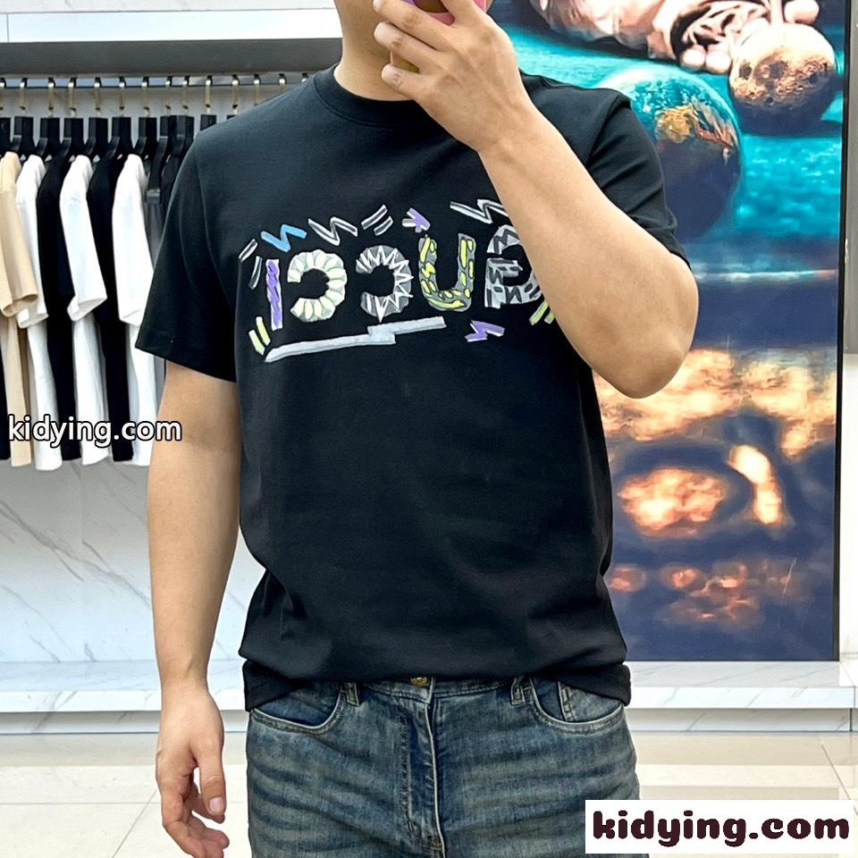 お洒落 ロゴプリント 半袖Tシャツ グッチ Tシャツ コピー ブラック-1