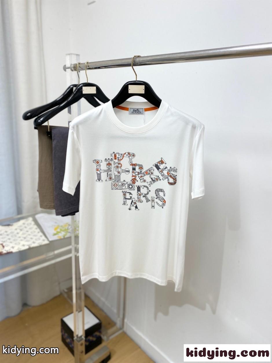 エルメス Tシャツ 偽物 カジュアル お洒落 ロゴ 半袖Tシャツ ホワイト-0