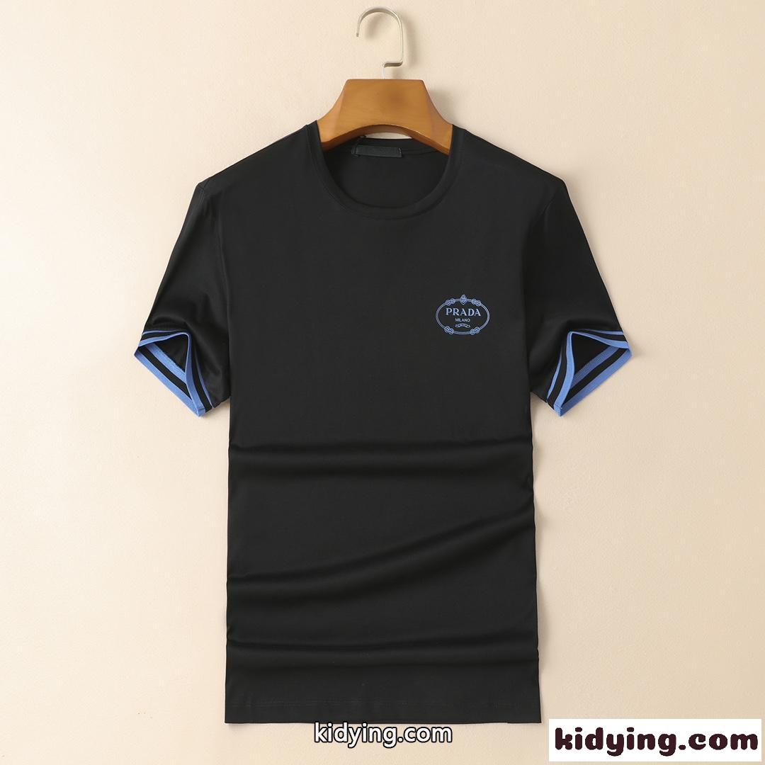 シンプル お洒落 コットン クルーネック tシャツ プラダ 半袖tシャツ コピー ロゴ プリント-1