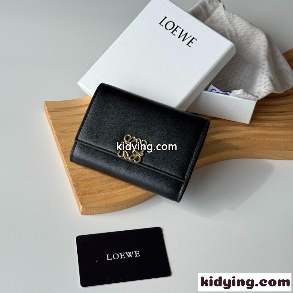 LOEWE 3つ折り財布 小銭入れ付き ロエベ スーパーコピー コンパクト ウォレット ブラック-0