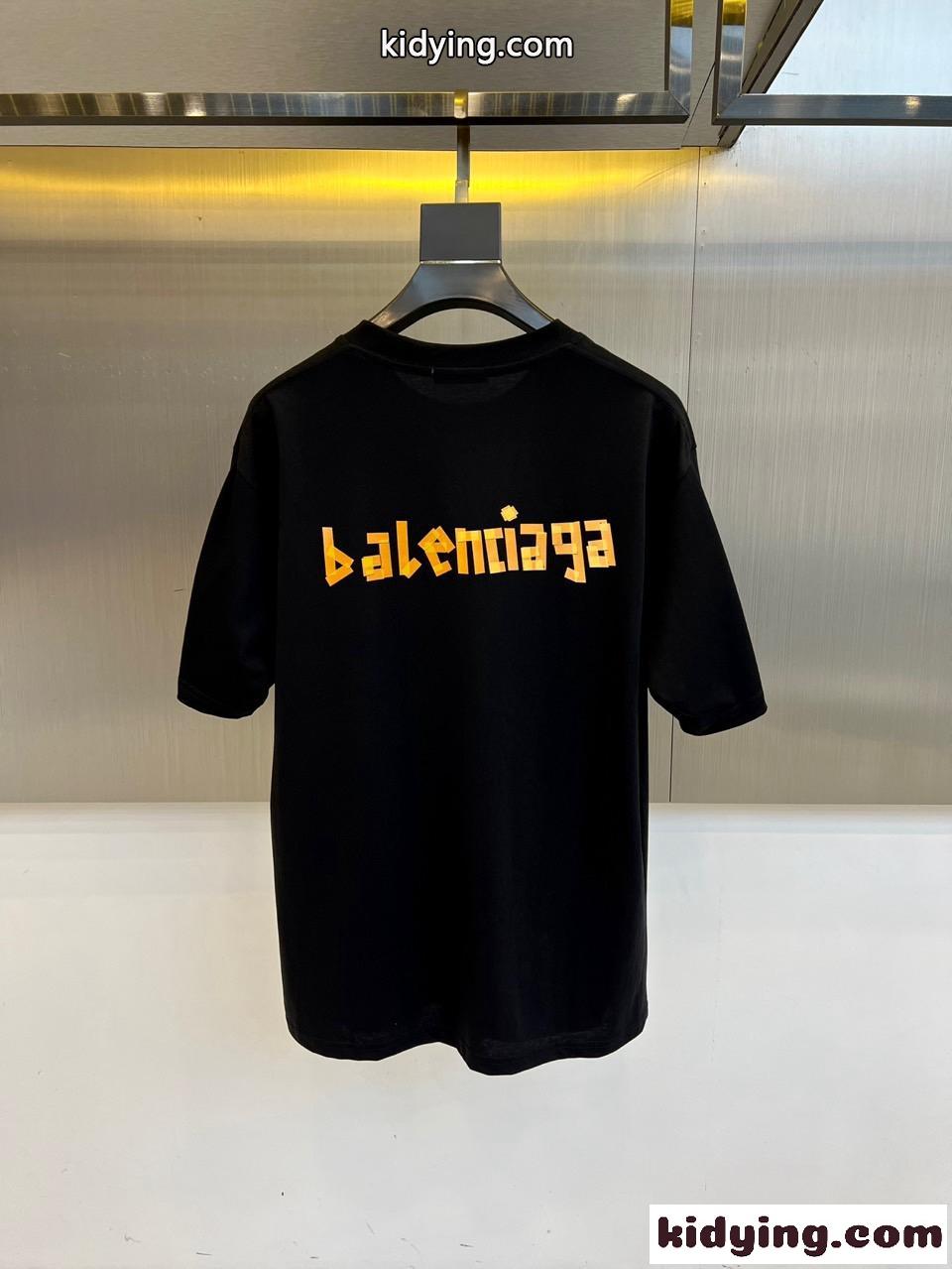 バレンシアガ Tシャツ 偽物 ロゴプリント クルーネック 半袖Tシャツ ブラック-3