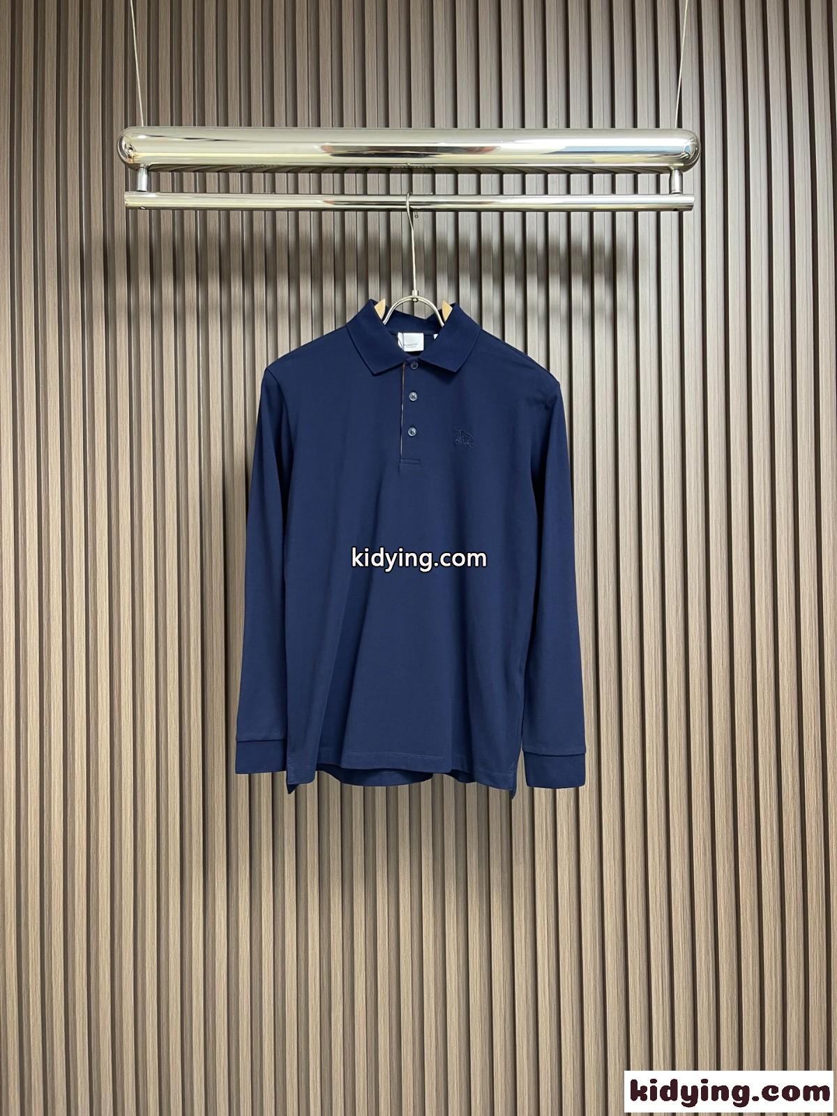 ロングスリーブ コットン ポロシャツ バーバリー Tシャツ コピー ブルー-0