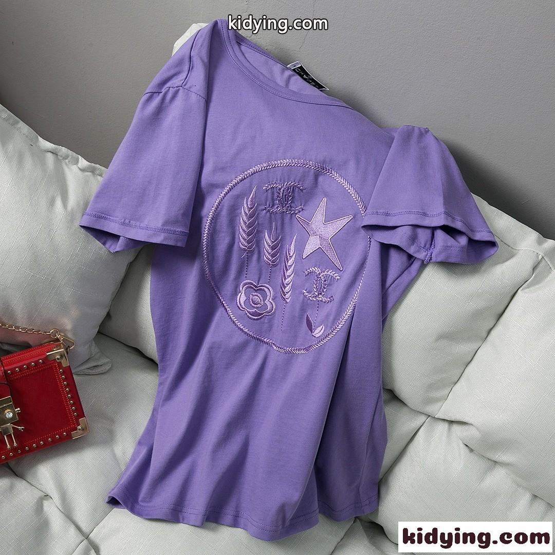 選べる5色 刺繍入り ゆったり 着痩せ チュニック シャネル Tシャツ レディース コピー 体型カバー コットン 着心地いい-5