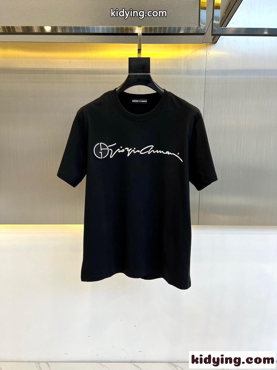 カジュアル ロゴ入り アルマーニ Tシャツ コピー 半袖Tシャツ ブラック-0