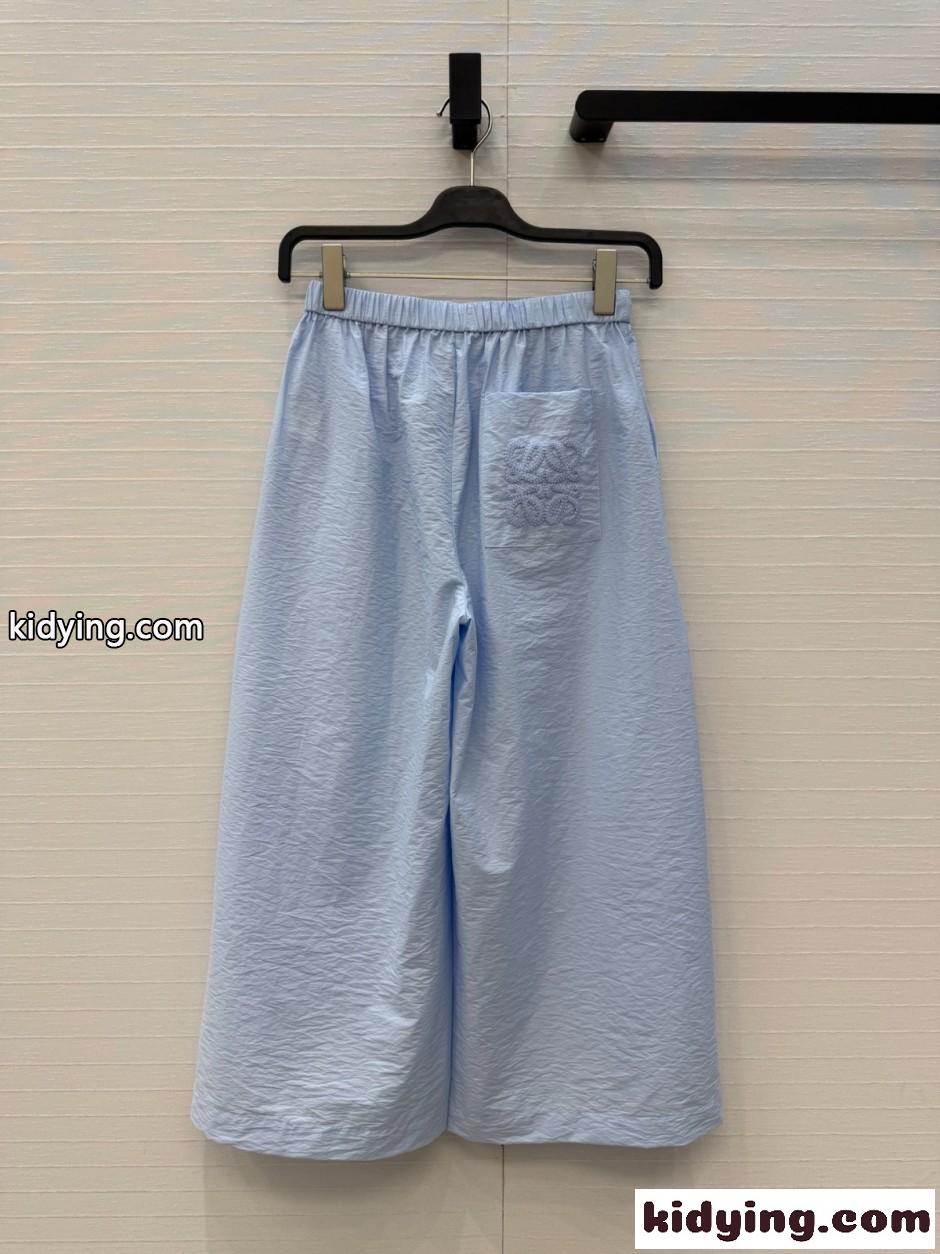 アナグラム コットン ドローストリングワイドパンツ ロエベ パンツ 偽物 ライトブルー-4