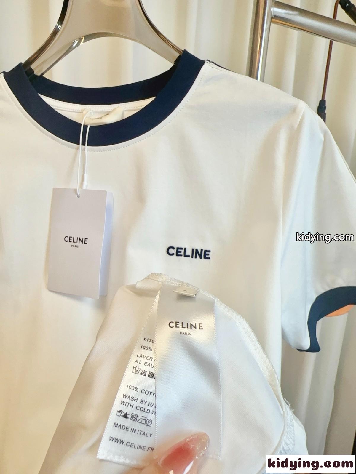 カジュアル セリーヌ Tシャツ コピー クルーネック コットン 半袖Tシャツ ホワイト-3