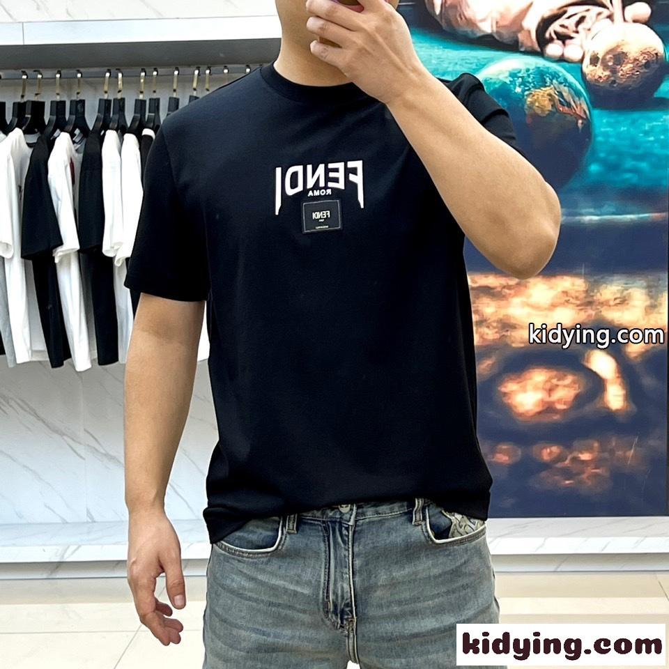 おしゃれ カジュアル フェンディ Tシャツ コピー メンズ ロゴ 半袖tシャツ ブラック-2