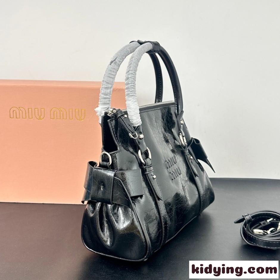 MIUMIU ロゴ レザー ハンドバッグ ミュウミュウ バッグ コピー ブラック-0