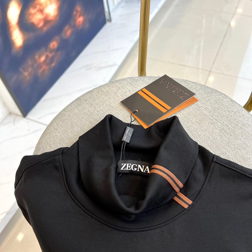 シンプル タートルネック ロングスリーブTシャツ エルメネジルド・ゼニア Tシャツ 偽物 ブラック-2
