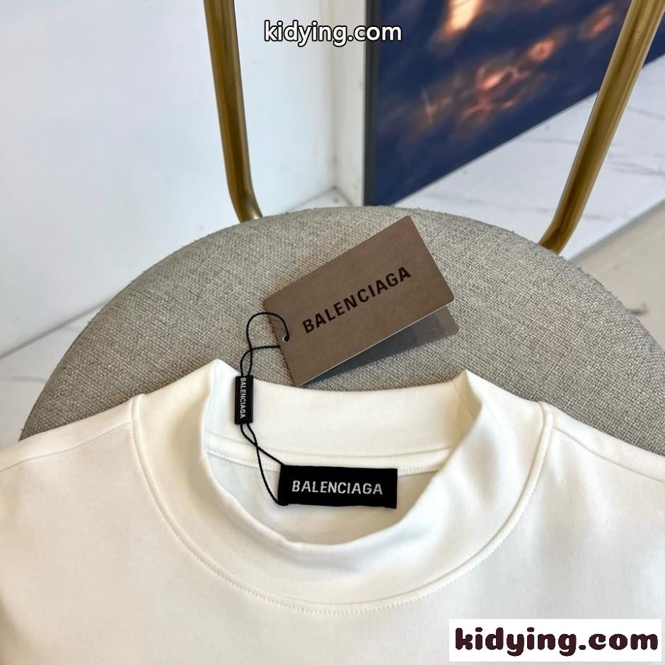 マルチロゴ モックネック ロングTシャツ バレンシアガ Tシャツ 偽物 ホワイト-1