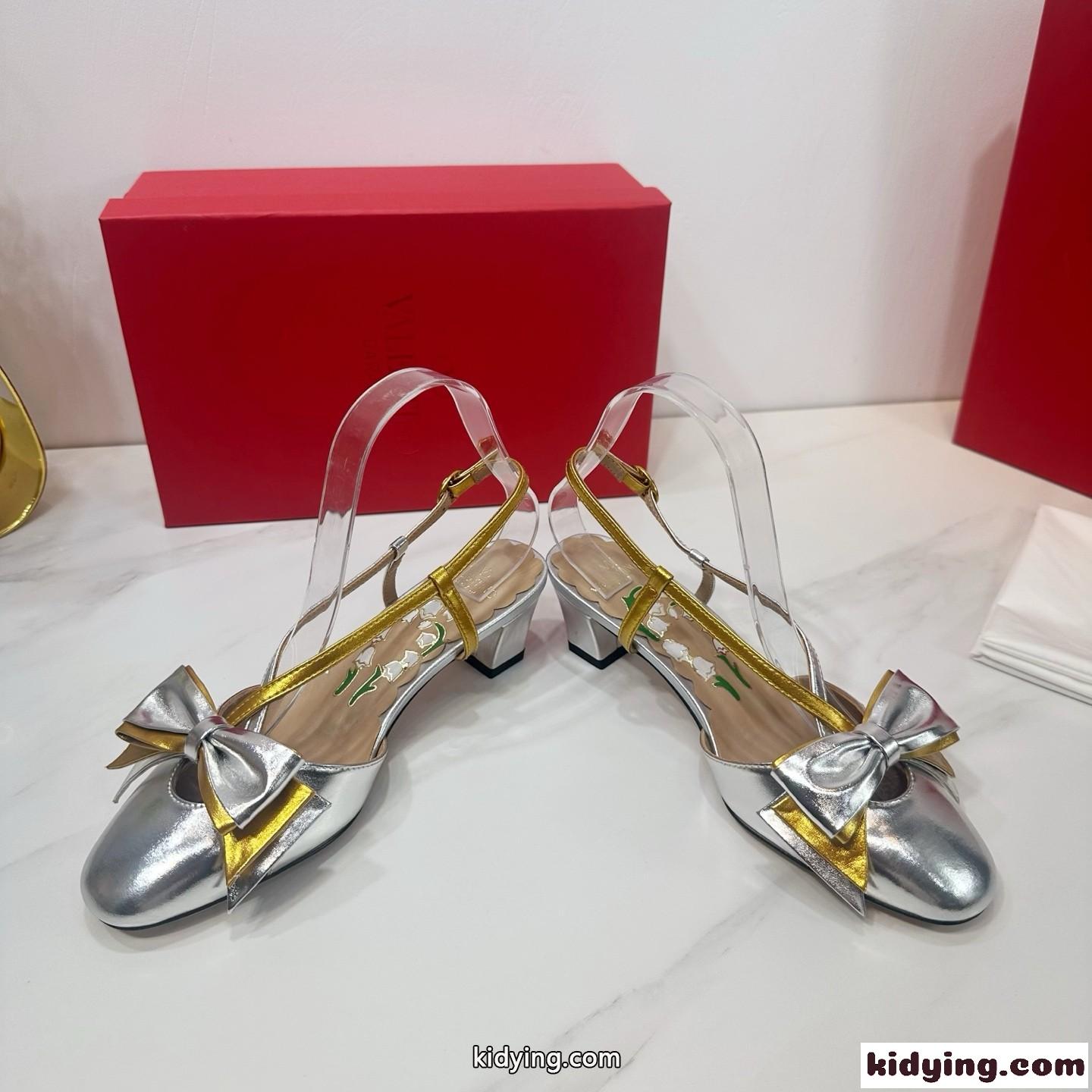 人気 ヴァレンティノ ボウワウ スリングバック パンプス スーパーコピー シルバー-2